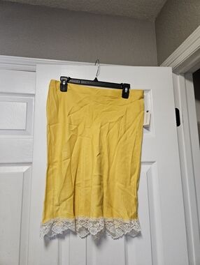Anthropologie Yellow Midi Skirt with White Lace Hem